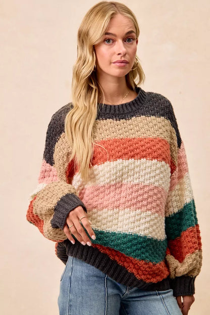 BiBi Stripes Color Block Chunky Sweater - Tigbul's Variety Fashion Shop