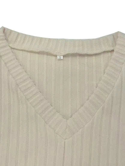 Ribbed Knit V-Neck Top and Pants Lounge Set - Tigbul's Variety Fashion Shop