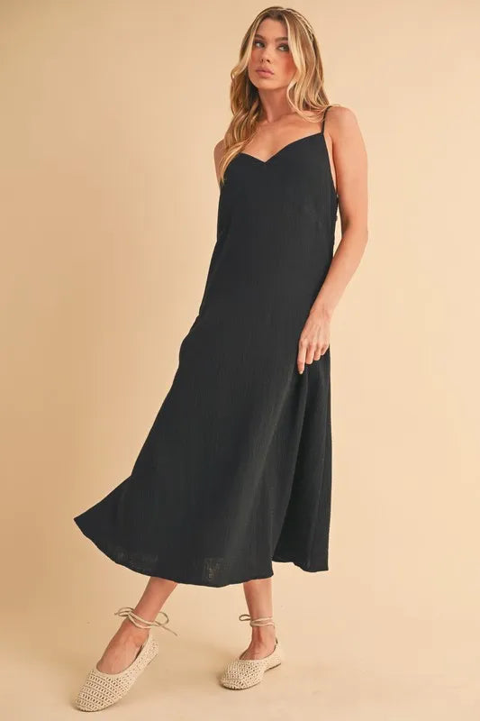 Side Button Black Midi Cami Dress - Tigbul's Variety Fashion Shop