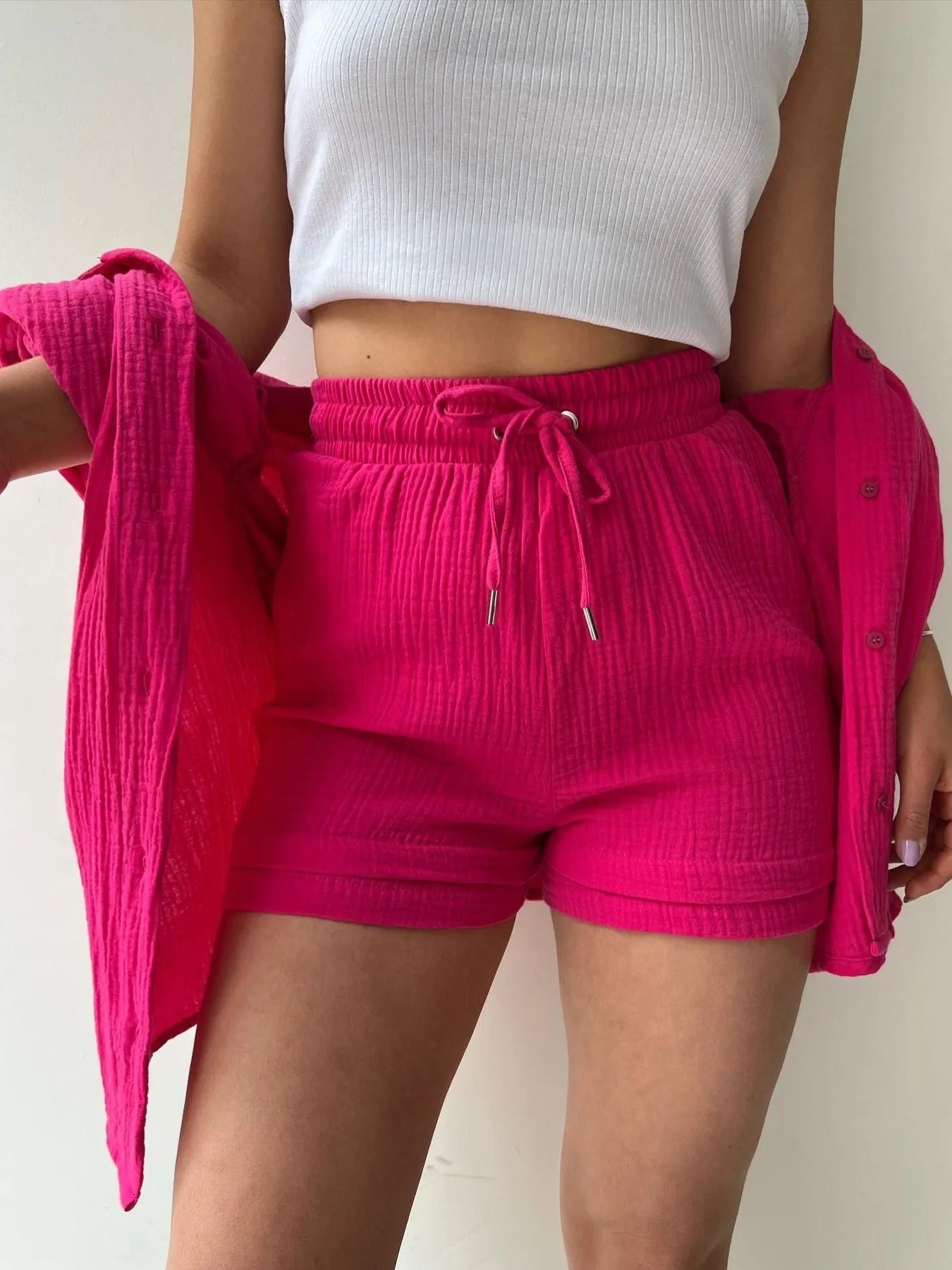 Textured Button Up Shirt and Shorts Set - Tigbul's Variety Fashion Shop