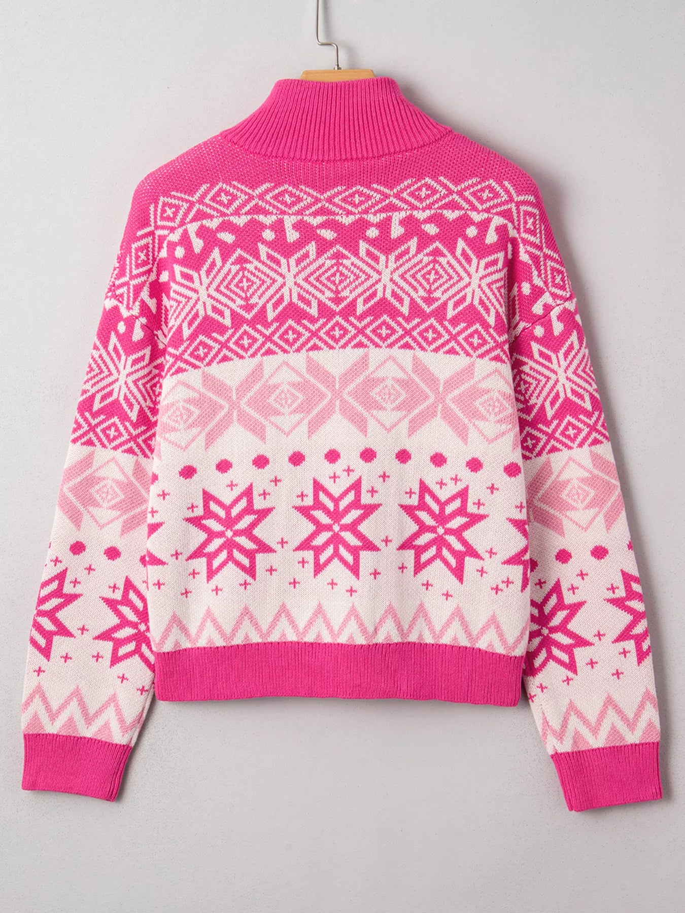 Christmas Snowflake Quarter Zip Collard Sweater - Tigbul's Variety Fashion Shop