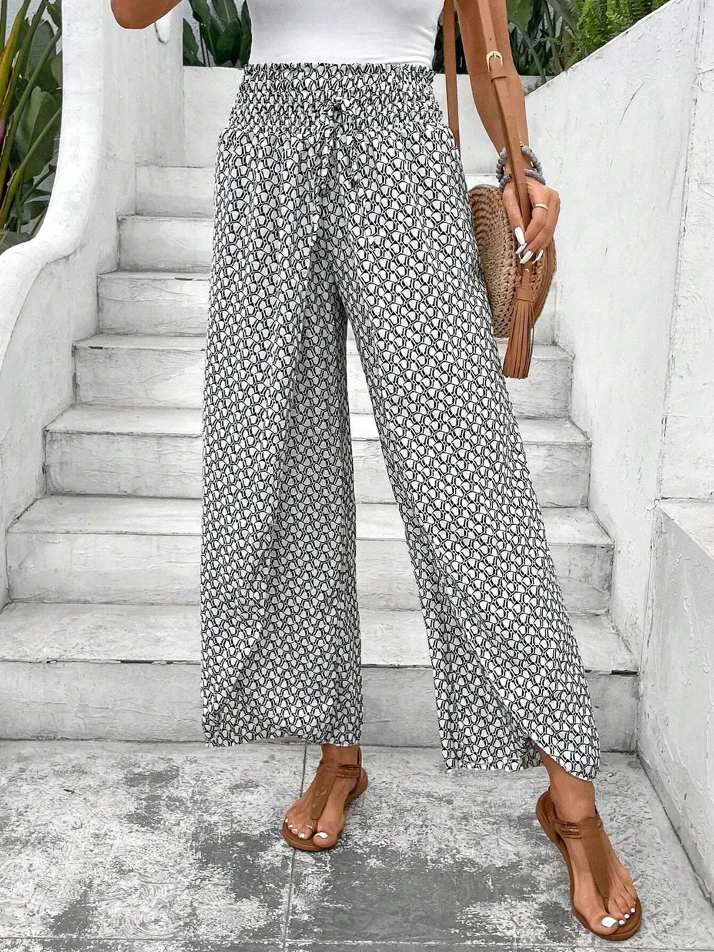 Tied Printed Wide Leg Pants - Tigbul's Variety Fashion Shop
