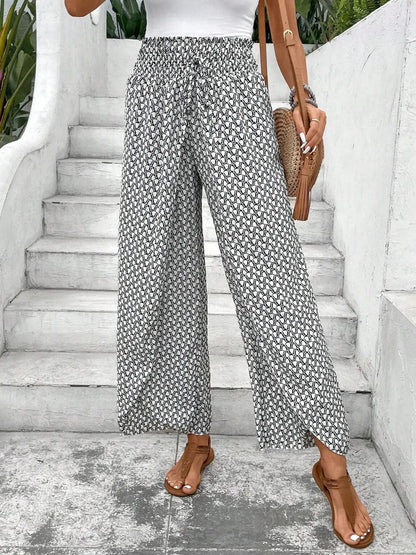 Tied Printed Wide Leg Pants - Tigbul's Variety Fashion Shop