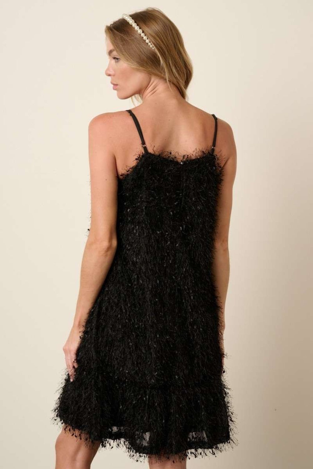 Feather Ruffle Hem Mini Cami Dress - Tigbul's Variety Fashion Shop