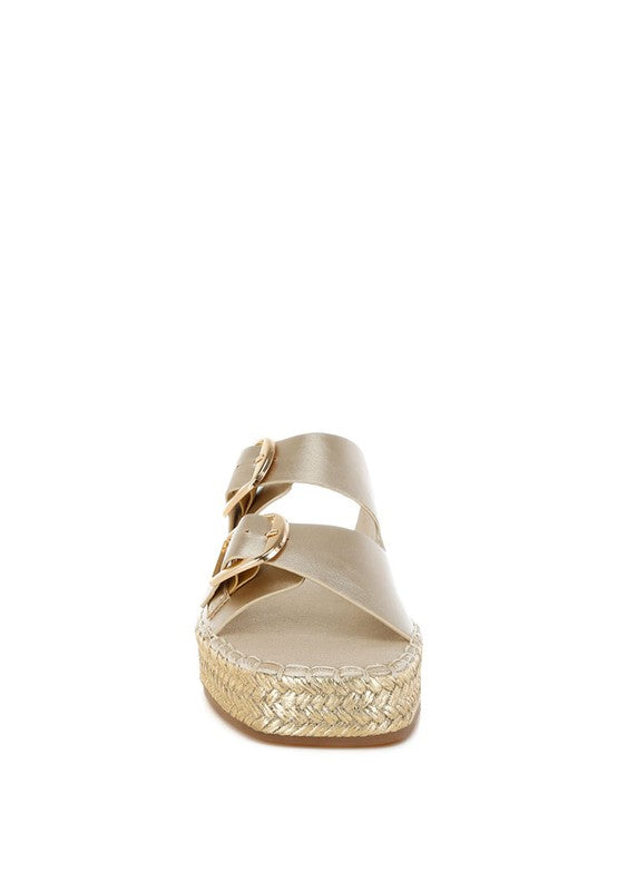 Miova Metallic Buckle Detail Espadrille Flatforms - Tigbul's Variety Fashion Shop
