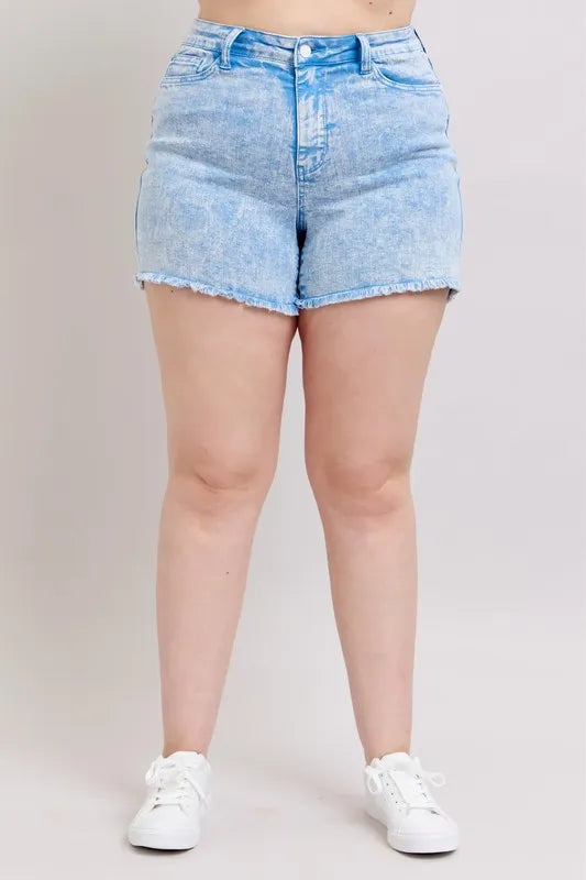 Judy Blue Plus Size Mid Rise Garment Dyed Denim Shorts - Tigbul's Variety Fashion Shop