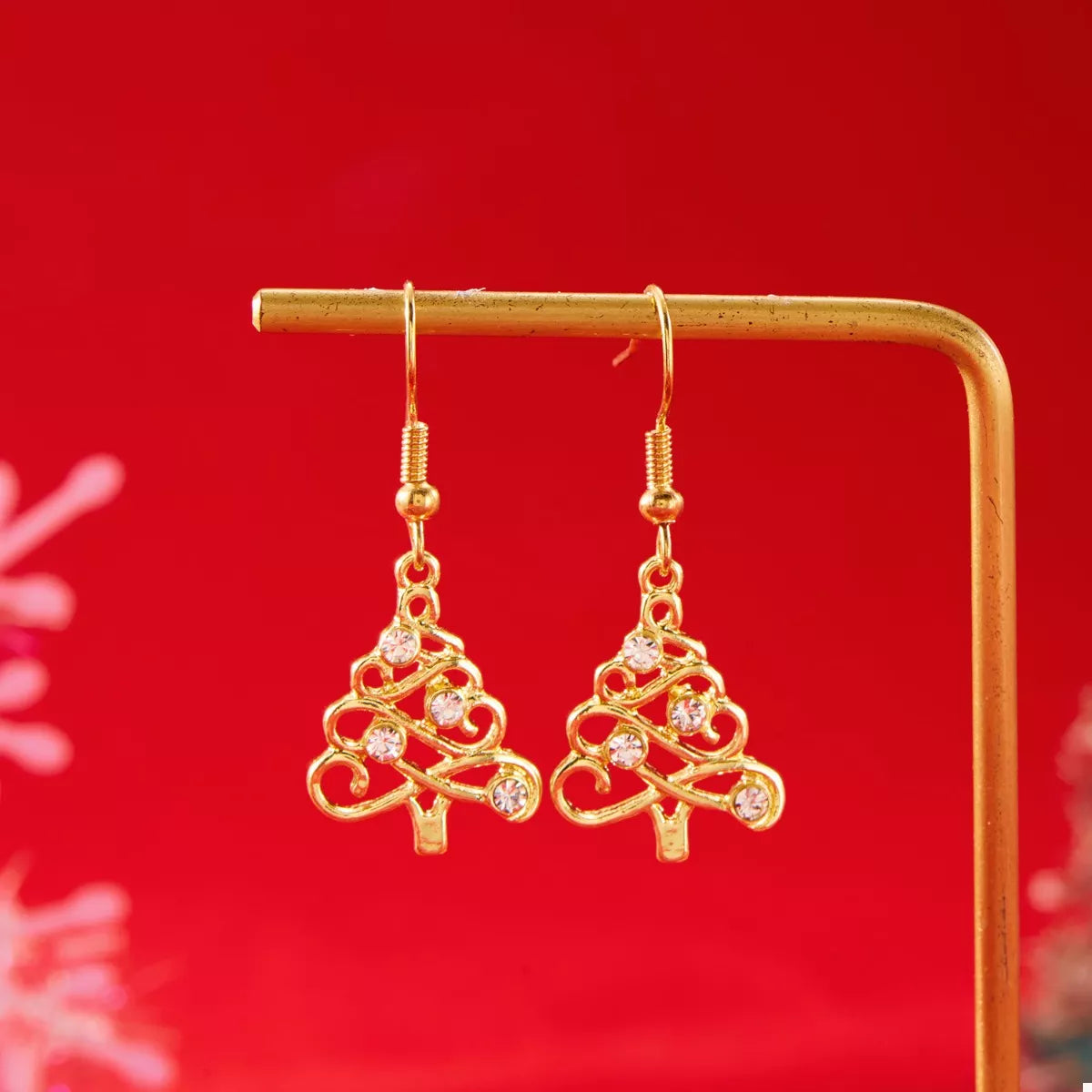 18K Gold-Plated Rhinestone Christmas Tree Dangle Earrings - Tigbul's Variety Fashion Shop