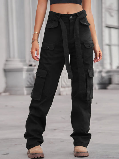 High-Waisted Multi-Pocket Cargo Jeans - Tigbul's Variety Fashion Shop