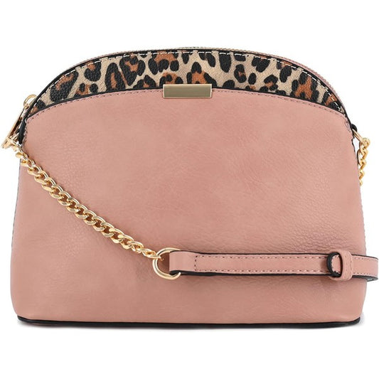 Leopard Accent Small Dome Crossbody Bag - Tigbul's Variety Fashion Shop
