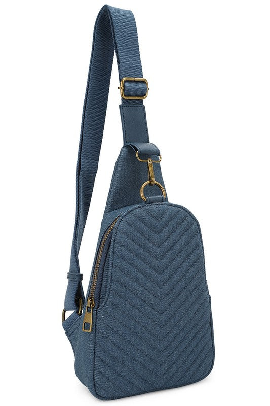 Chevron Quilted Denim Sling Bag - Tigbul's Variety Fashion Shop