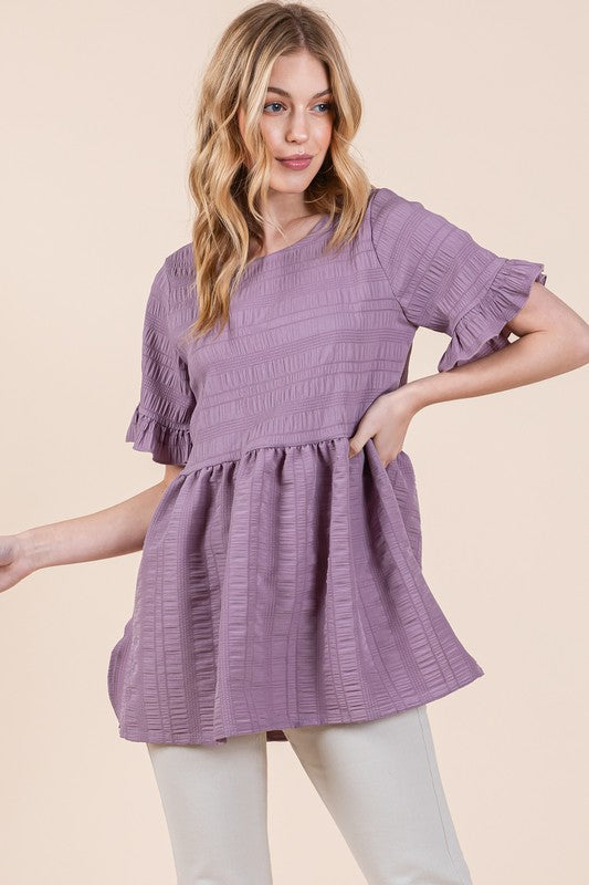 Textured Ruffle Sleeve Tunic - Tigbul's Variety Fashion Shop