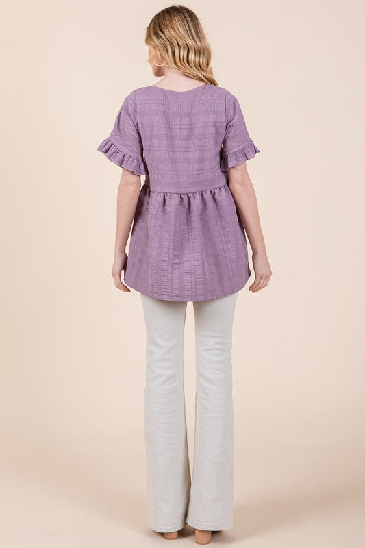Textured Ruffle Sleeve Tunic - Tigbul's Variety Fashion Shop