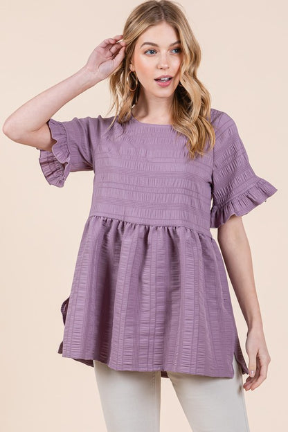 Textured Ruffle Sleeve Tunic - Tigbul's Variety Fashion Shop