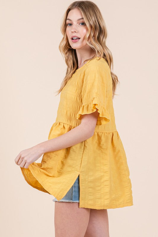 Textured Ruffle Sleeve Tunic - Tigbul's Variety Fashion Shop