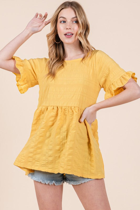 Textured Ruffle Sleeve Tunic - Tigbul's Variety Fashion Shop