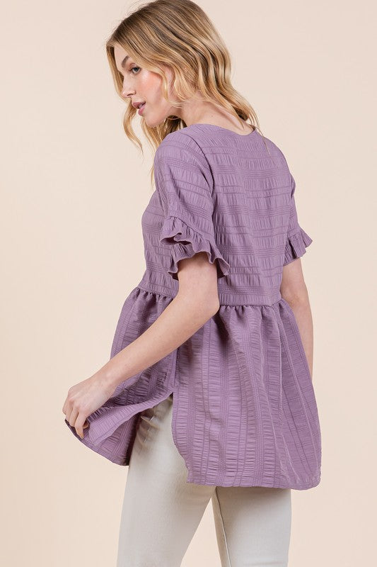 Textured Ruffle Sleeve Tunic - Tigbul's Variety Fashion Shop