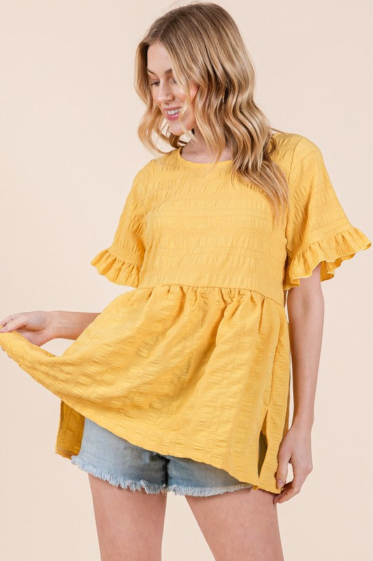 Textured Ruffle Sleeve Tunic - Tigbul's Variety Fashion Shop