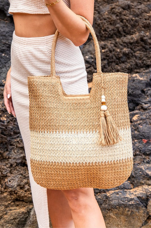 Valeria Two-Tone Straw Tote - Tigbul's Variety Fashion Shop