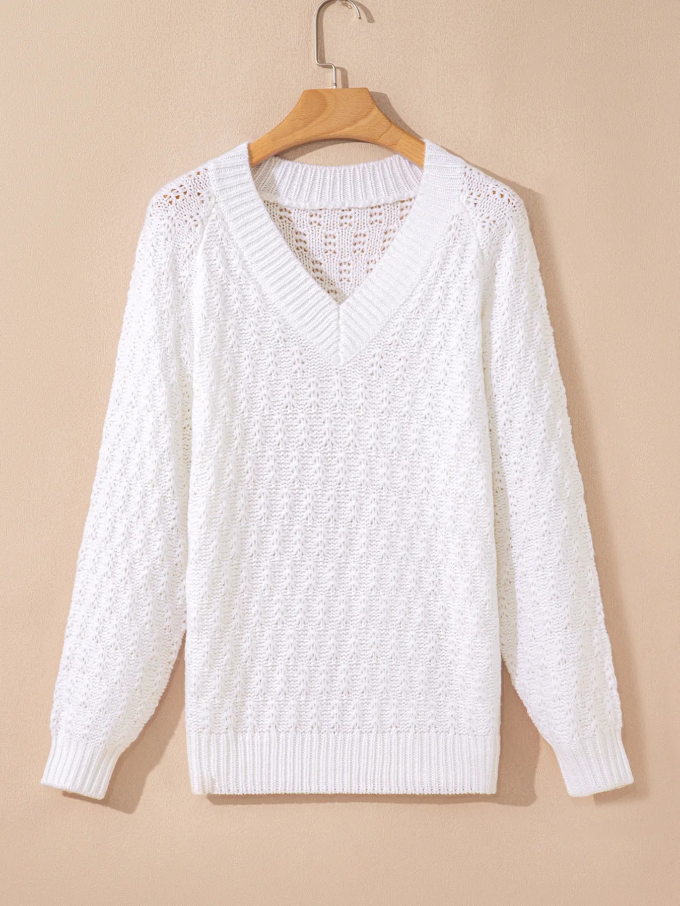 Textured Knit Ribbed Edge V Neck Loose Sweater - Tigbul's Variety Fashion Shop