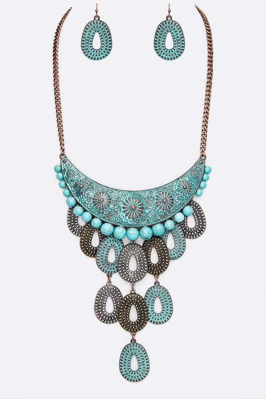 Mix Texture Western Statement Necklace Set - Tigbul's Variety Fashion Shop