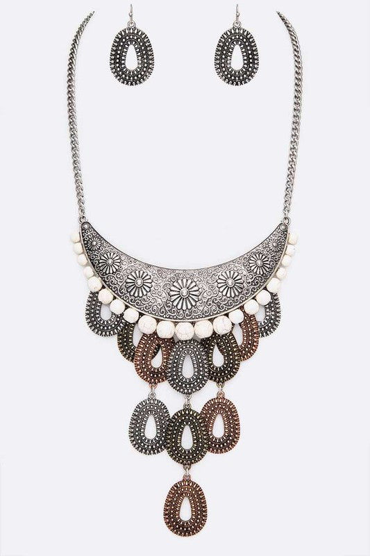 Mix Texture Western Statement Necklace Set - Tigbul's Variety Fashion Shop