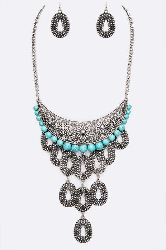 Mix Texture Western Statement Necklace Set - Tigbul's Variety Fashion Shop