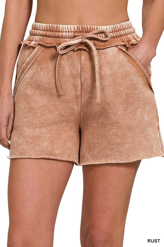 Acid Wash Fleece Drawstring Shorts with Pockets - Tigbul's Variety Fashion Shop