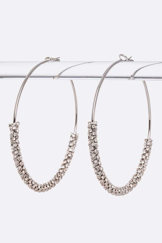 70mm Cluster Rhinestone Oversize Hoop Earrings - Tigbul's Variety Fashion Shop