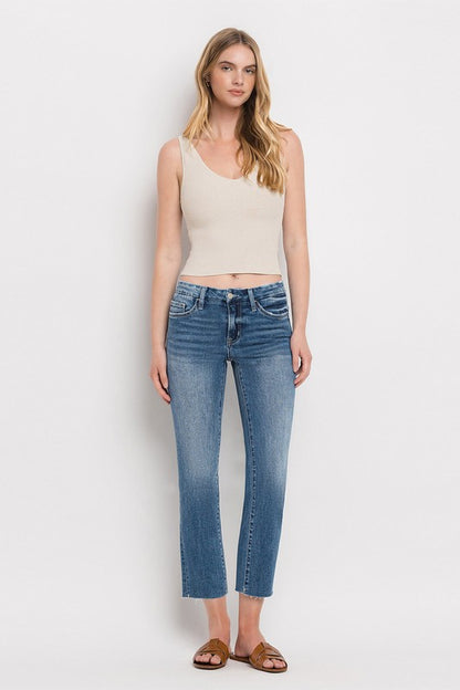 Mid Rise Crop Slim Straight Jeans - Tigbuls Variety Fashion