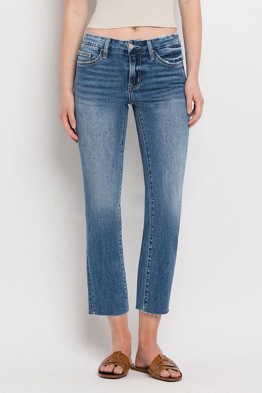 Mid Rise Crop Slim Straight Jeans - Tigbuls Variety Fashion