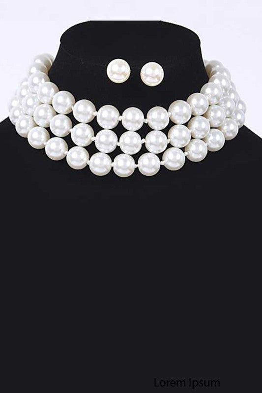 Hand Knot Pearls Layer Choker Necklace Set - Tigbul's Variety Fashion Shop