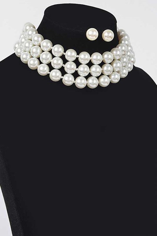 Hand Knot Pearls Layer Choker Necklace Set - Tigbul's Variety Fashion Shop