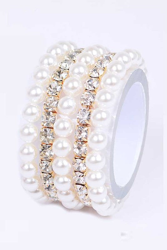 5 PC Rhinestone Pearl Convertible Stretch Bracelet - Tigbul's Variety Fashion Shop