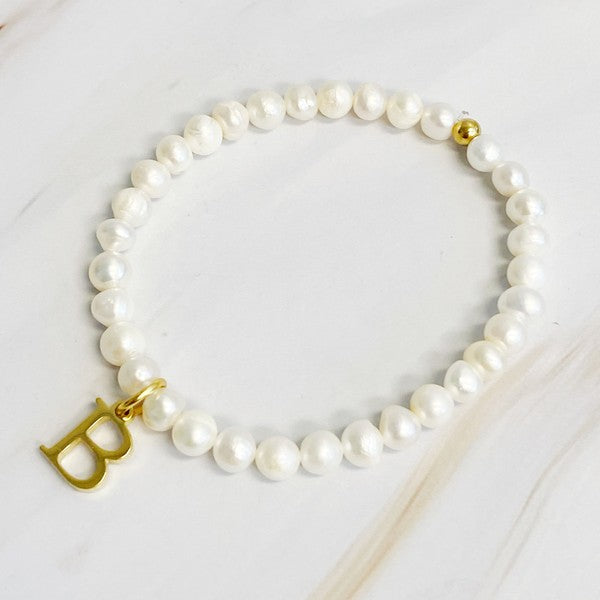 Freshwater Pearl Initial Charm Bracelet - Tigbul's Variety Fashion Shop