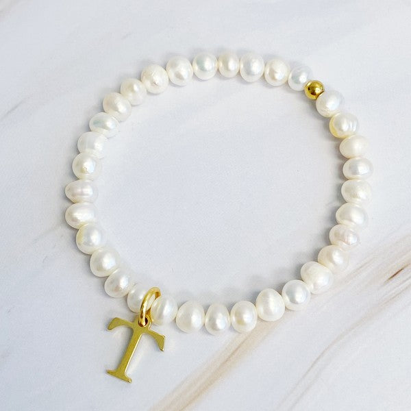 Freshwater Pearl Initial Charm Bracelet - Tigbul's Variety Fashion Shop