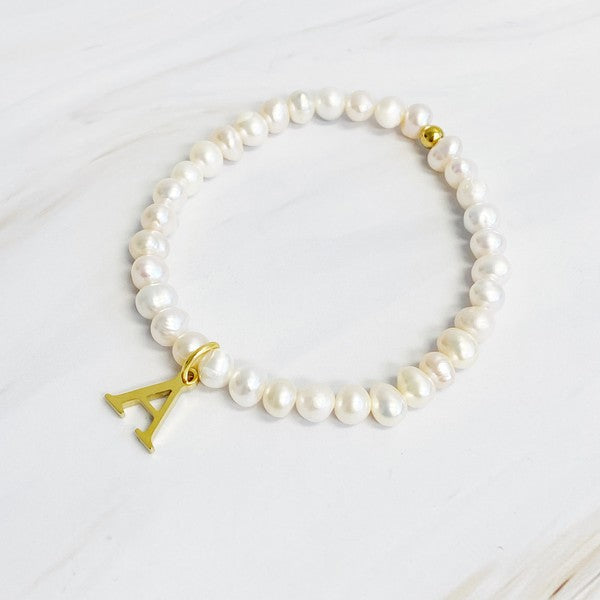 Freshwater Pearl Initial Charm Bracelet - Tigbul's Variety Fashion Shop