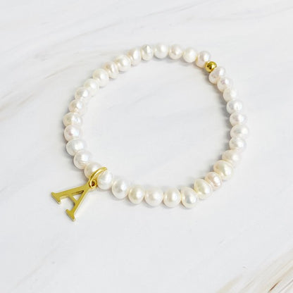 Freshwater Pearl Initial Charm Bracelet - Tigbul's Variety Fashion Shop