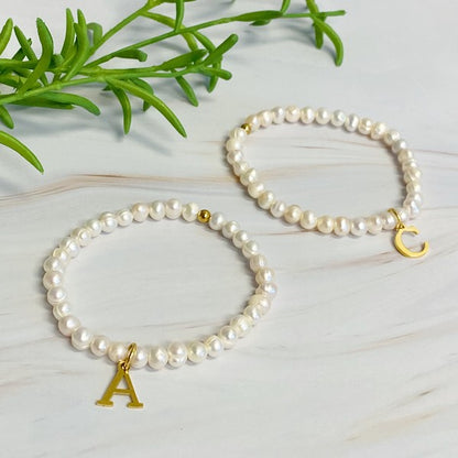 Freshwater Pearl Initial Charm Bracelet - Tigbul's Variety Fashion Shop