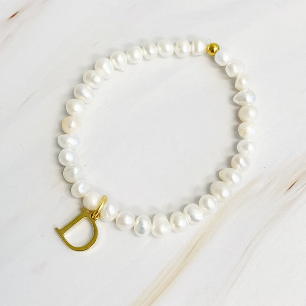 Freshwater Pearl Initial Charm Bracelet - Tigbul's Variety Fashion Shop