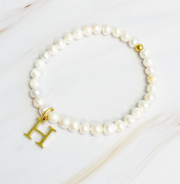 Freshwater Pearl Initial Charm Bracelet - Tigbul's Variety Fashion Shop