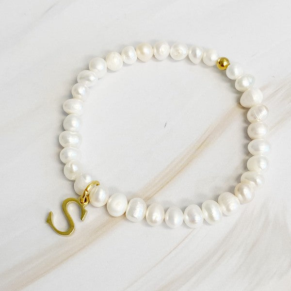 Freshwater Pearl Initial Charm Bracelet - Tigbul's Variety Fashion Shop