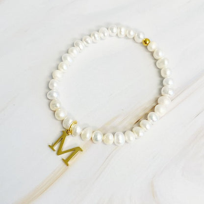 Freshwater Pearl Initial Charm Bracelet - Tigbul's Variety Fashion Shop