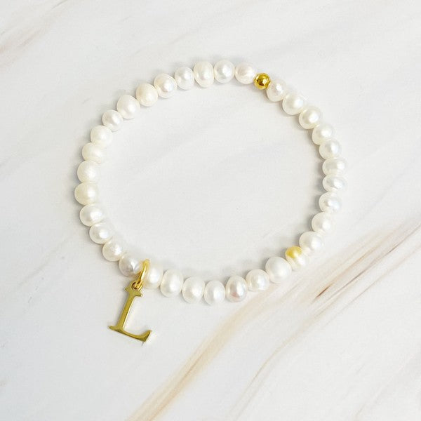 Freshwater Pearl Initial Charm Bracelet - Tigbul's Variety Fashion Shop