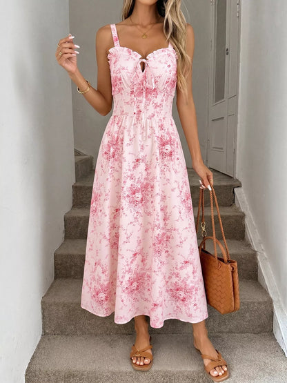 Pink Floral Print Frill Trim Cami Dress - Tigbuls Variety Fashion