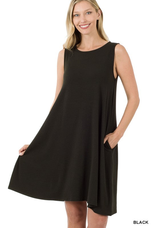 Sleeveless Flared Dress with Side Pockets - Tigbuls Variety Fashion