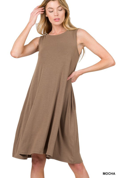 Sleeveless Flared Dress with Side Pockets - Tigbuls Variety Fashion