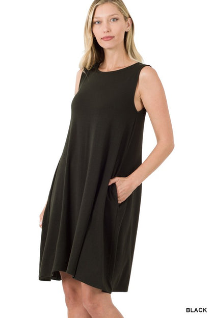 Sleeveless Flared Dress with Side Pockets - Tigbuls Variety Fashion