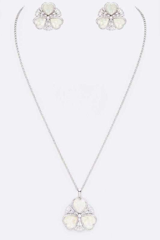 Abalone Cubic Zirconia Pendant Necklace Set - Tigbul's Variety Fashion Shop