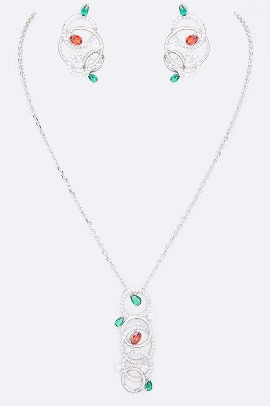 Cubic Zirconia Iconic Necklace Earrings Set - Tigbul's Variety Fashion Shop