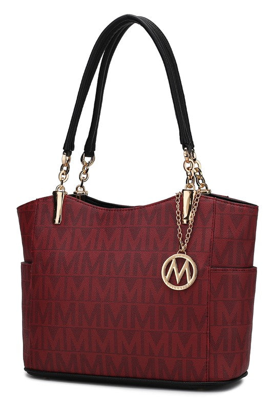 Braylee M Signature Tote in Burgunderrot mit M-Monogramm, Kettenhenkeln und Kreislogo